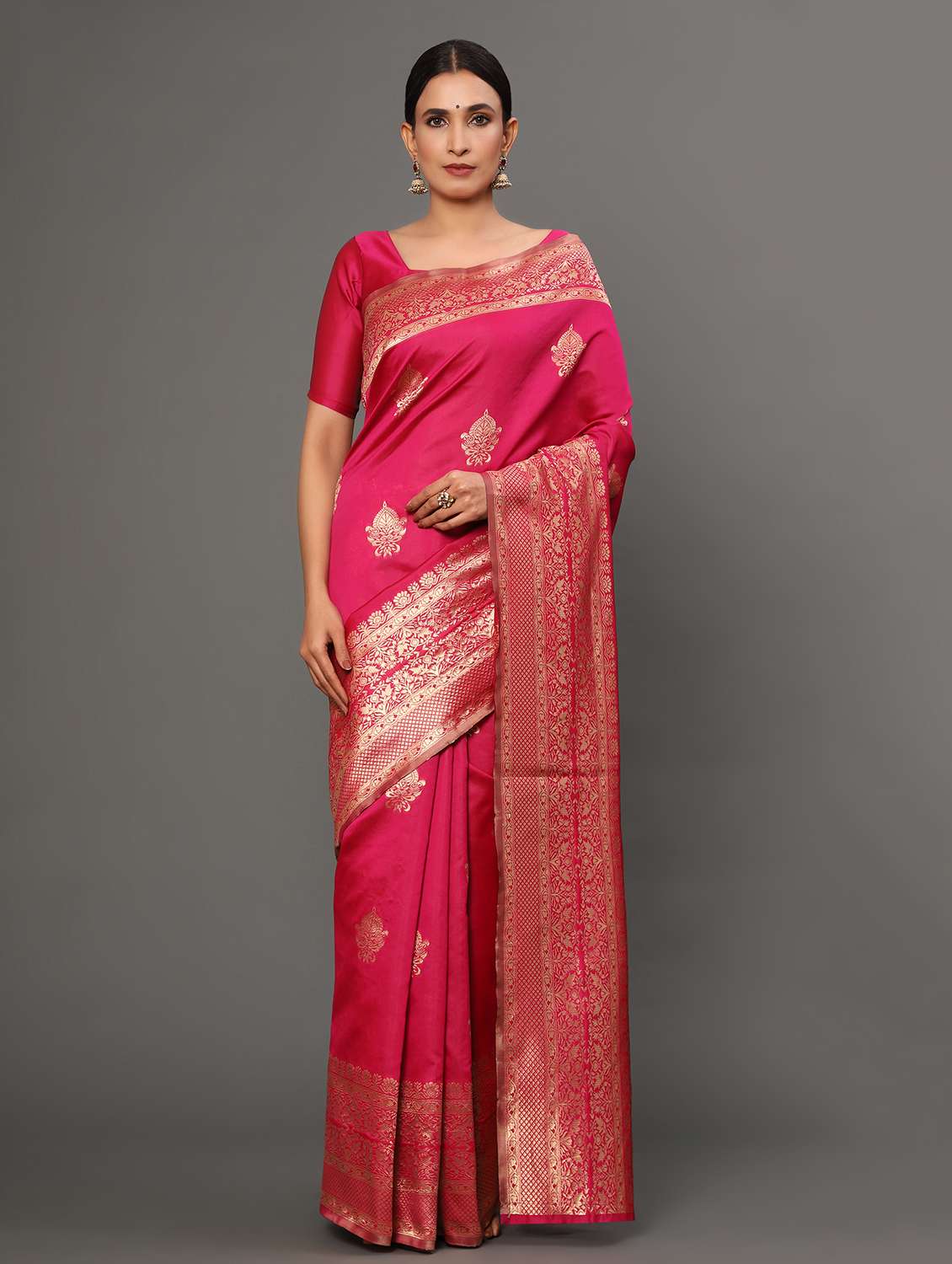 pink art silk banarasi saree with blouse