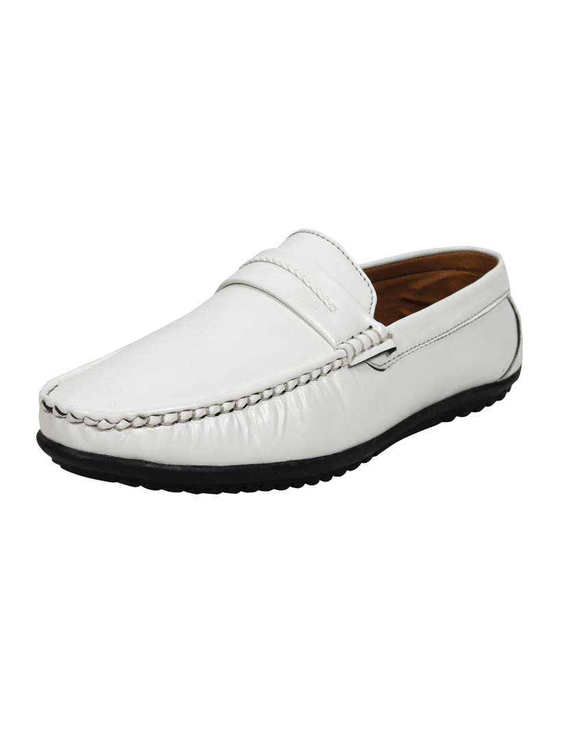 white synthetic & mesh slip on moccasins