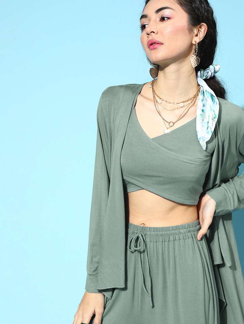 grey solid 3 piece bra co-ord nightsuit sets - 18317718 -  Standard Image - 4