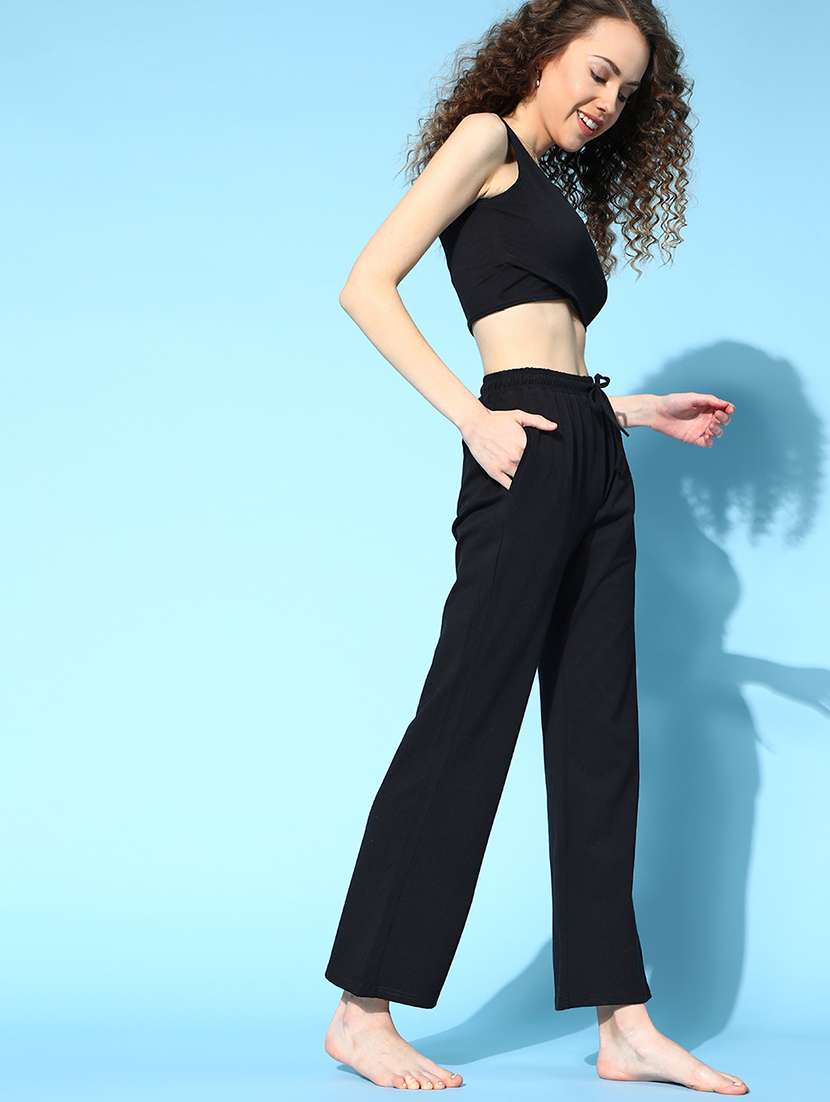 black solid 2 piece bra co-ord nightsuit sets - 18317725 -  Standard Image - 1