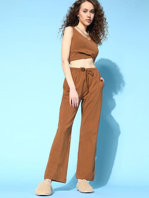 brown solid 2 piece bra co-ord nightsuit sets - 18317726 -  Standard Image - 0