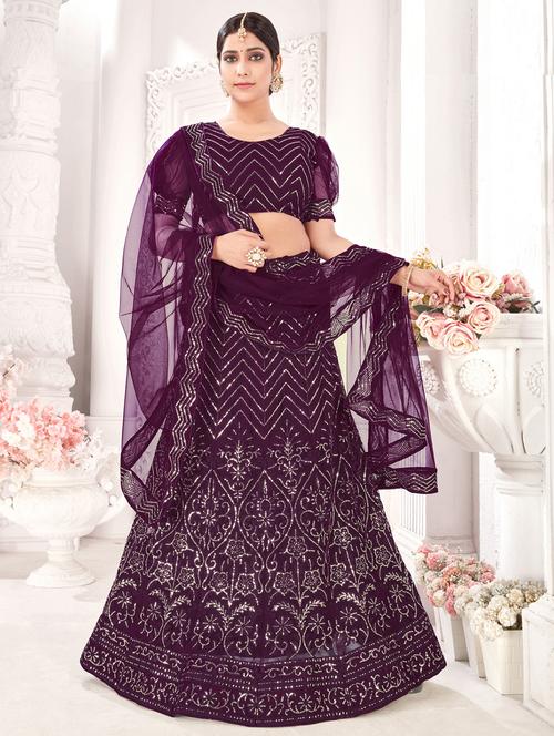 magenta net flared lehenga - 18317761 -  Standard Image - 0
