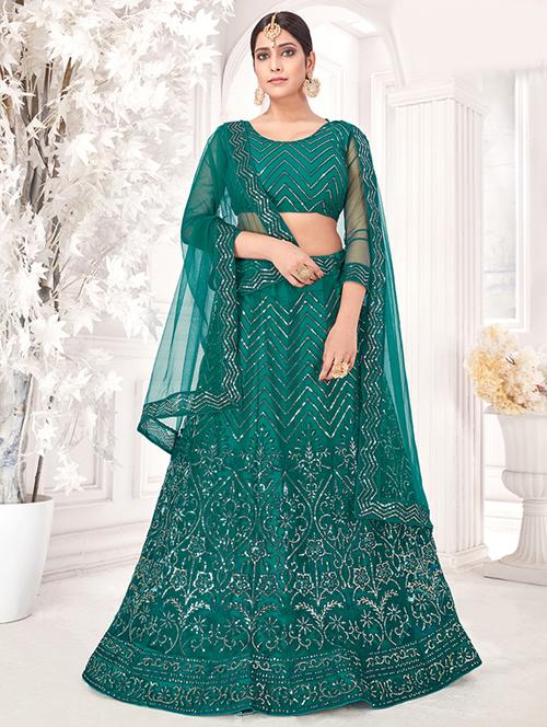 green net aline lehenga - 18317763 - Standard Image - 0