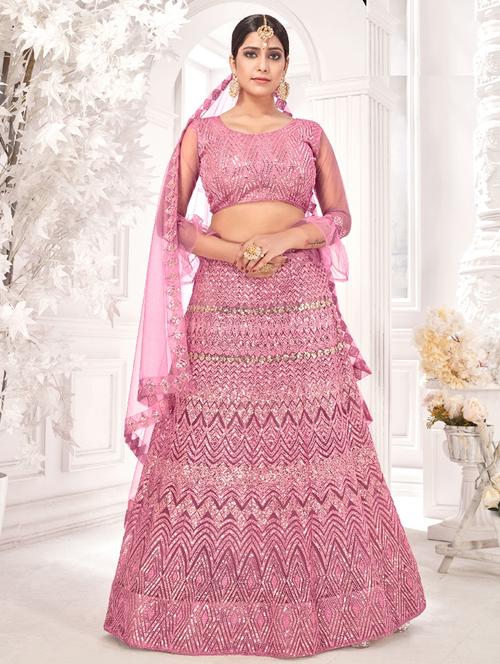 mauve net flared lehenga - 18317767 - Standard Image - 0