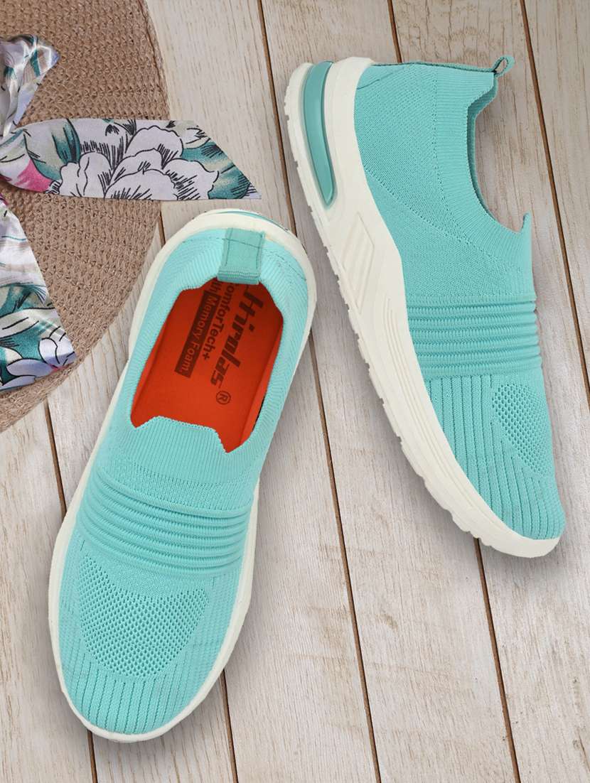 turquoise mesh slip on sports shoes