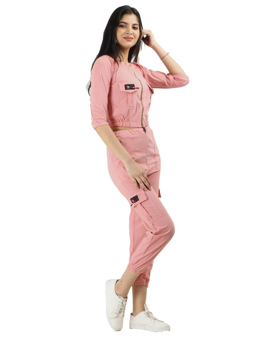 pink solid top with trousers set - 18317849 - Standard Image - 1