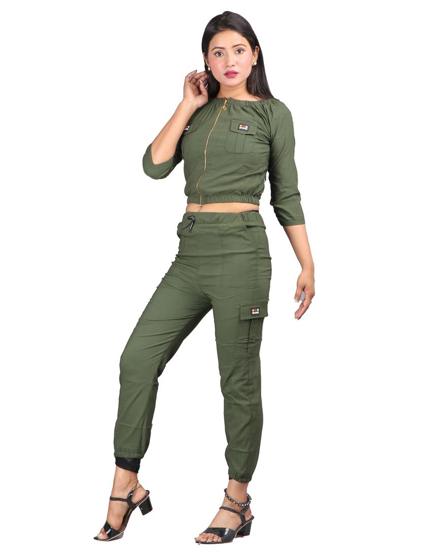 green solid top with trousers set - 18317851 - Standard Image - 1