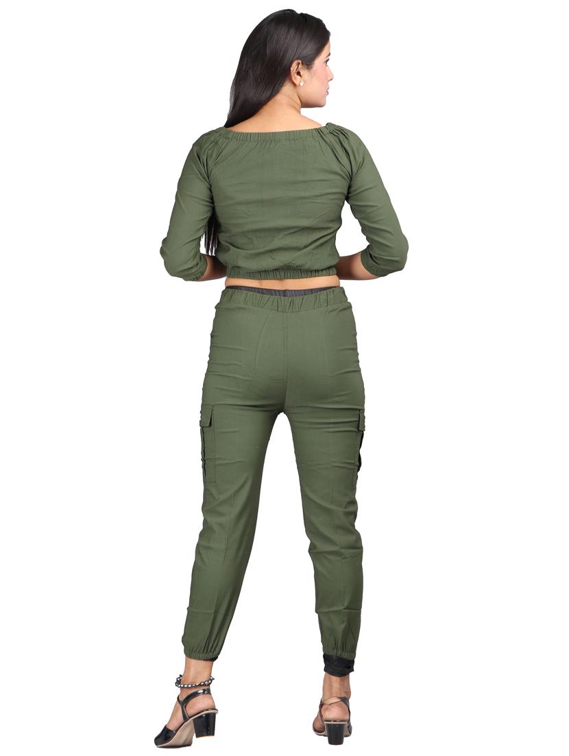 green solid top with trousers set - 18317851 - Standard Image - 4