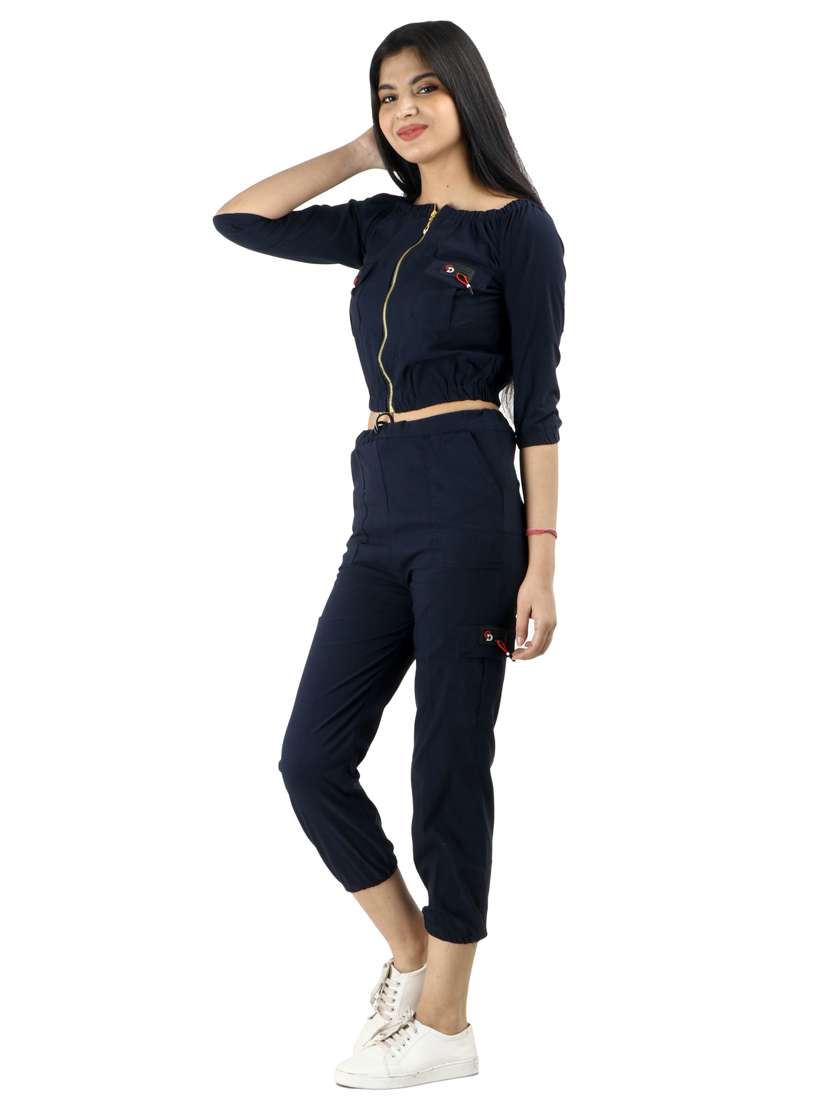 navy blue solid top with trousers set  - 18317854 -  Standard Image - 1