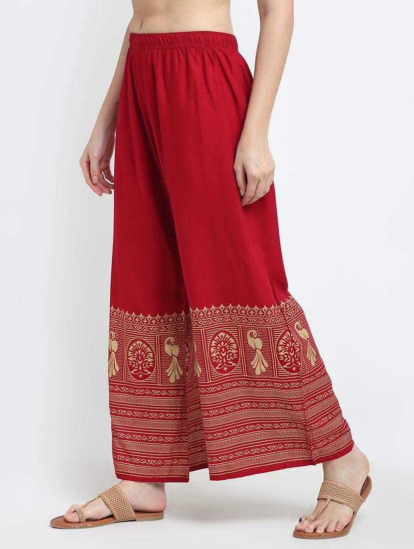 red printed flared palazzo - 18318048 - Standard Image - 1
