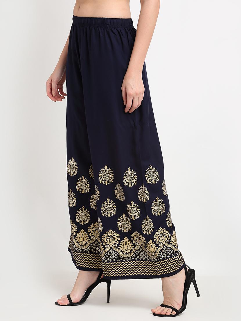 navy blue rayon flared palazzo - 18318052 -  Standard Image - 1