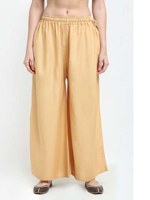 beige rayon palazzos - 18318059 - Standard Image - 0
