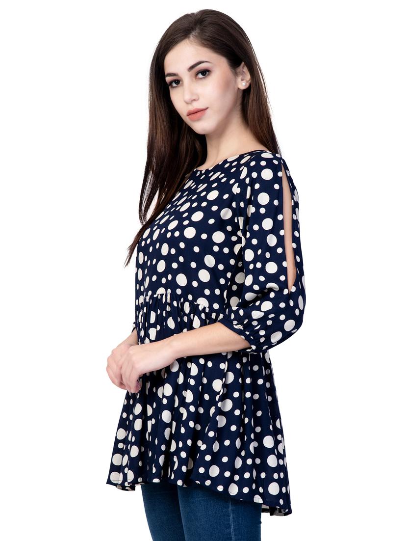 round neck polka dots regular top - 18318089 - Standard Image - 1