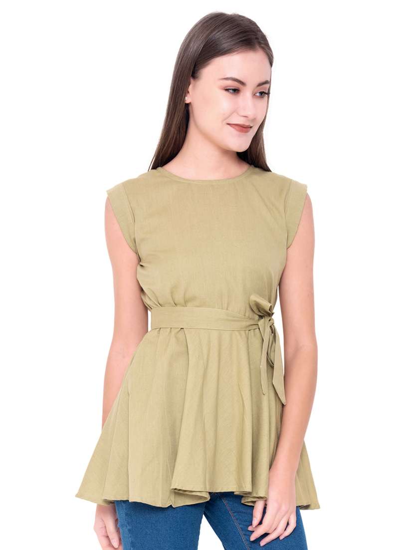 round neck solid regular top - 18318105 - Standard Image - 1