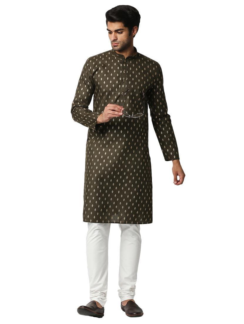 olive-green printed medium kurta - 18318927 -  Standard Image - 1