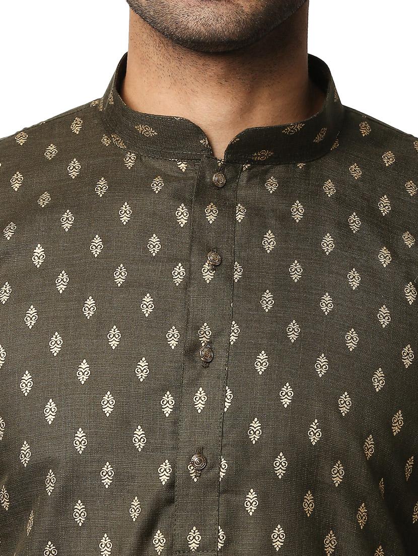 olive-green printed medium kurta - 18318927 - Standard Image - 4