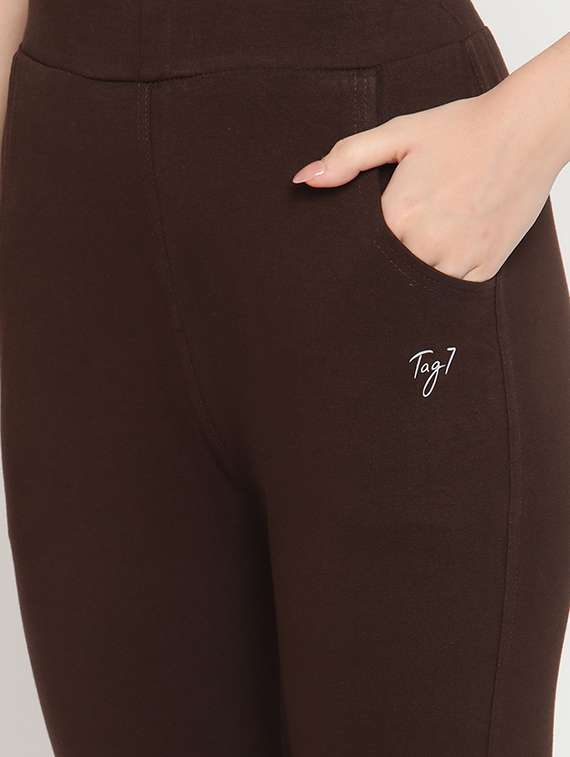 brown solid ankle length legging - 18318948 -  Standard Image - 4