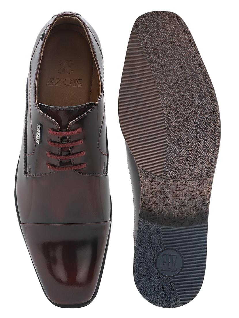 maroon leather laceup derbies - 18319223 - Standard Image - 6