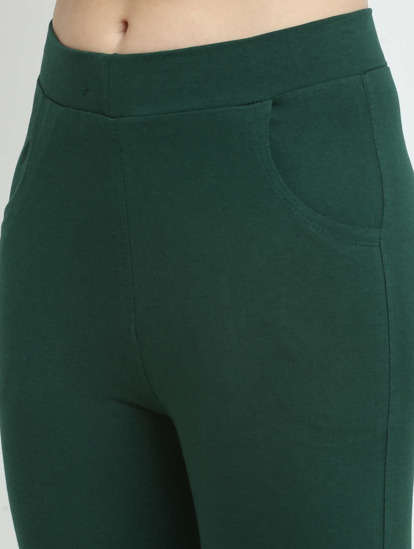 green solid ankle length legging - 18321093 - Standard Image - 4