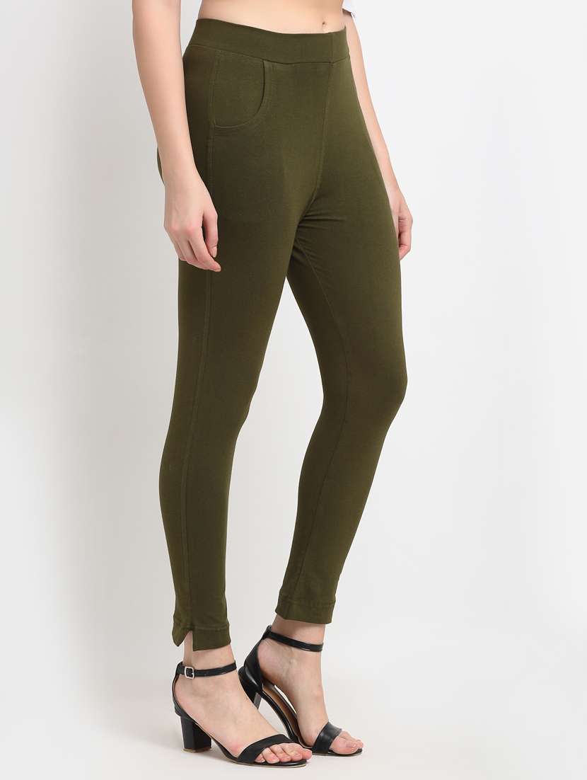 green solid ankle length legging - 18321095 -  Standard Image - 1