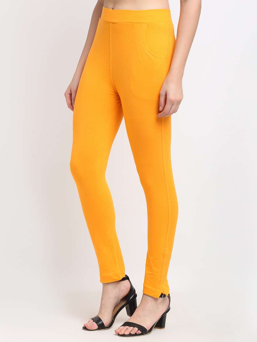 yellow solid ankle length legging - 18321096 -  Standard Image - 1