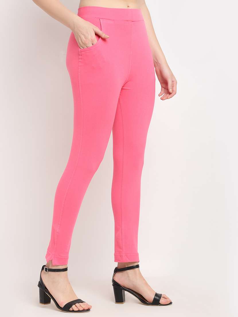 pink solid full length legging - 18321098 -  Standard Image - 1