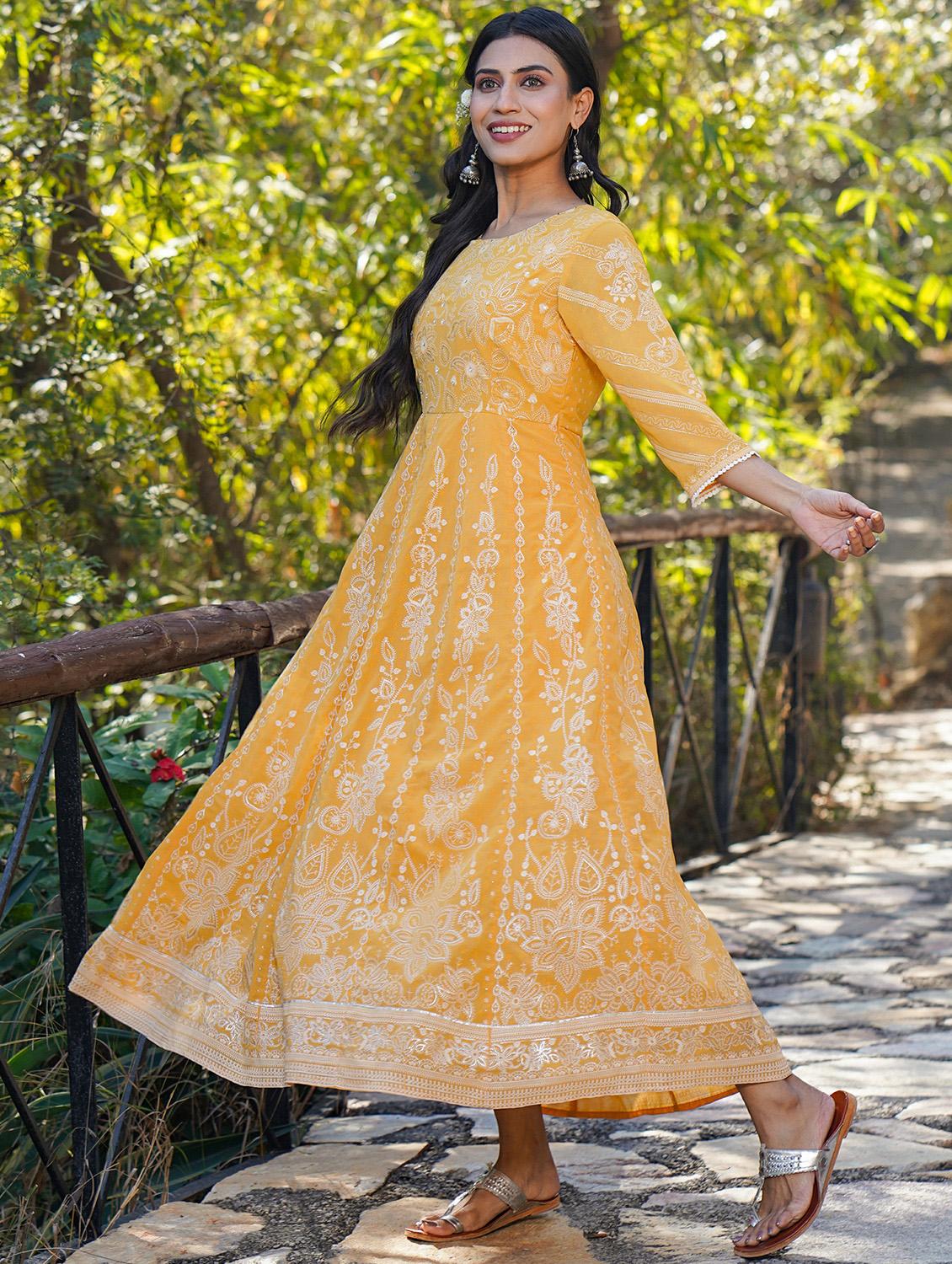 yellow georgette anarkali ethnic dress - 18321338 - Standard Image - 1