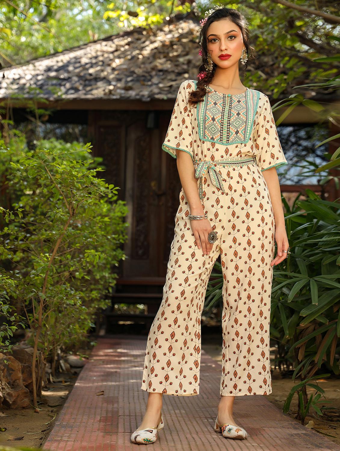 tie front printed full leg jumpsuit