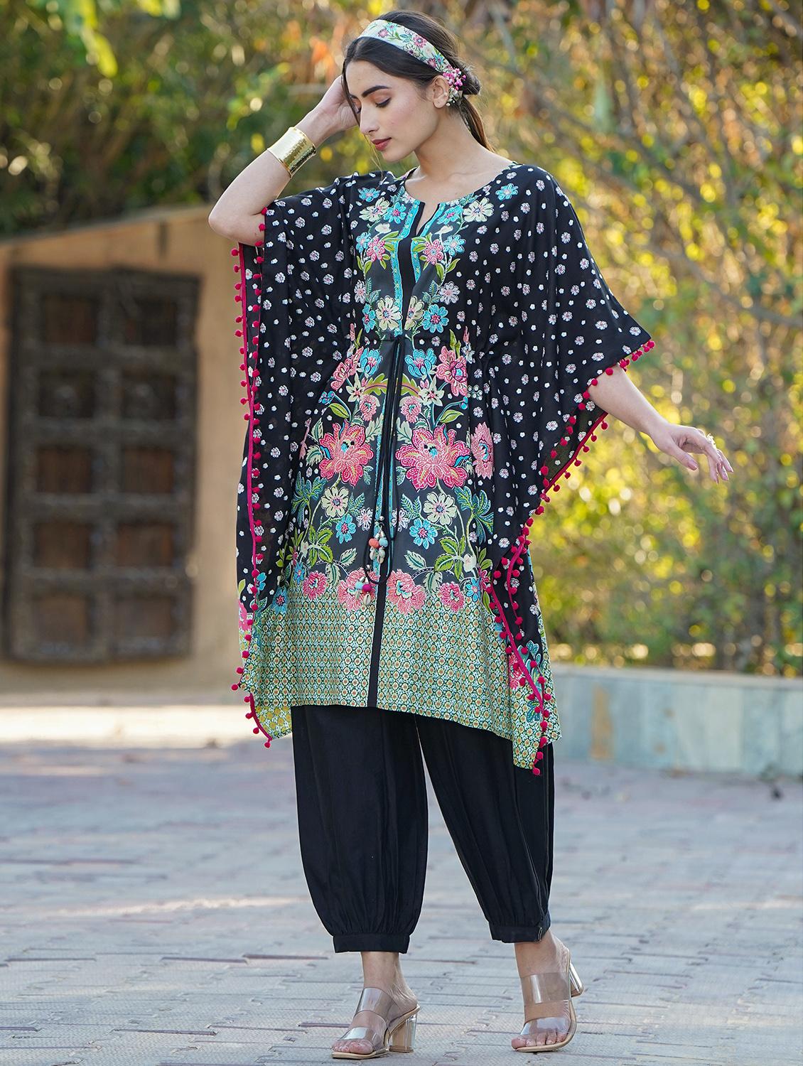 notch neck printed kaftan - 18321357 - Standard Image - 1