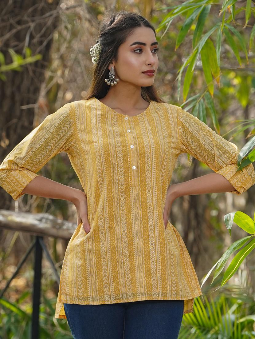 round neck printed high-low tunic - 18321397 - Standard Image - 1