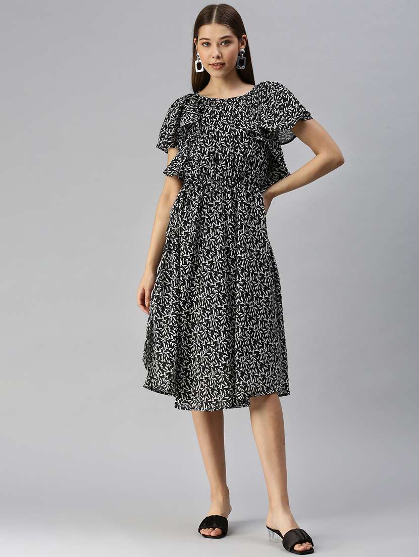 women's fit & flare leaf print dress - 18321842 -  Standard Image - 1