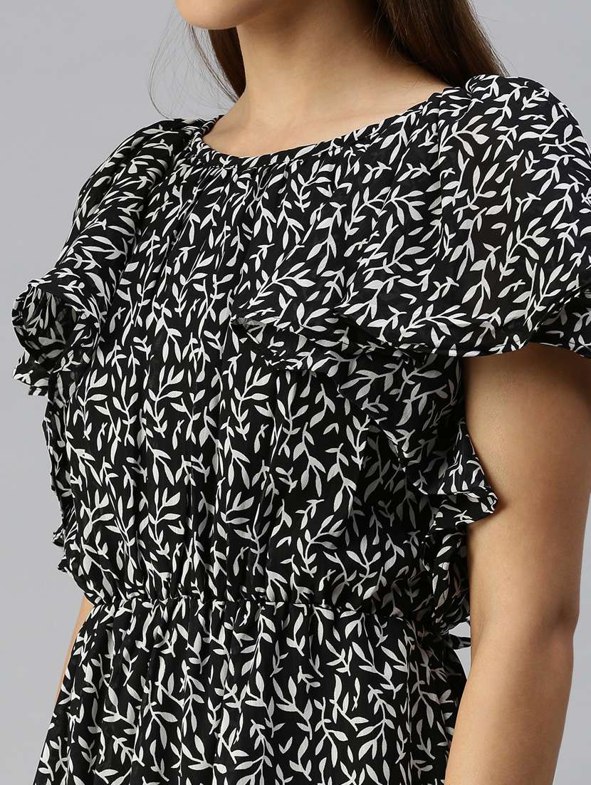 women's fit & flare leaf print dress - 18321842 - Standard Image - 4