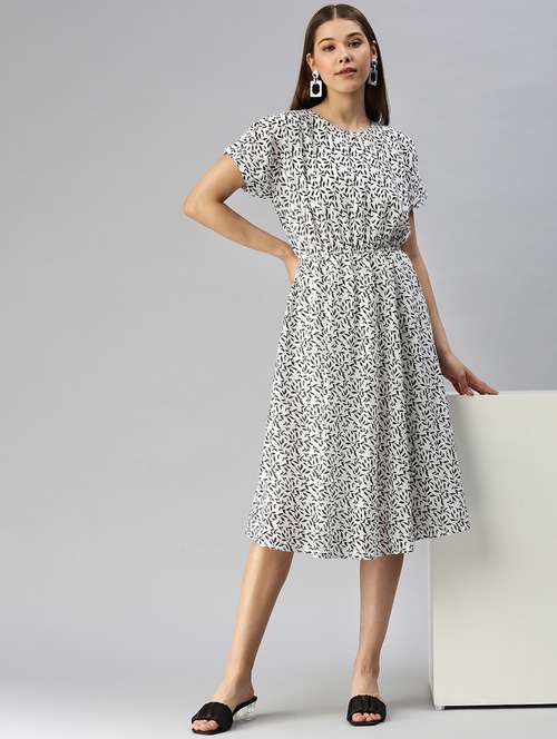 round neck printed a-line dress - 18321845 - Standard Image - 0