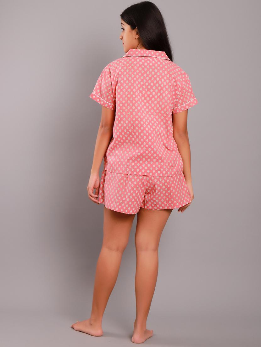 shirt collar printed nightwear shorts set - 18322378 - Standard Image - 1