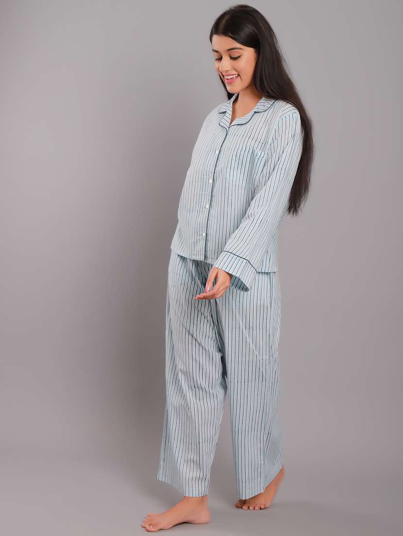 shirt collar printed nightwear pajama set  - 18322384 -  Standard Image - 1