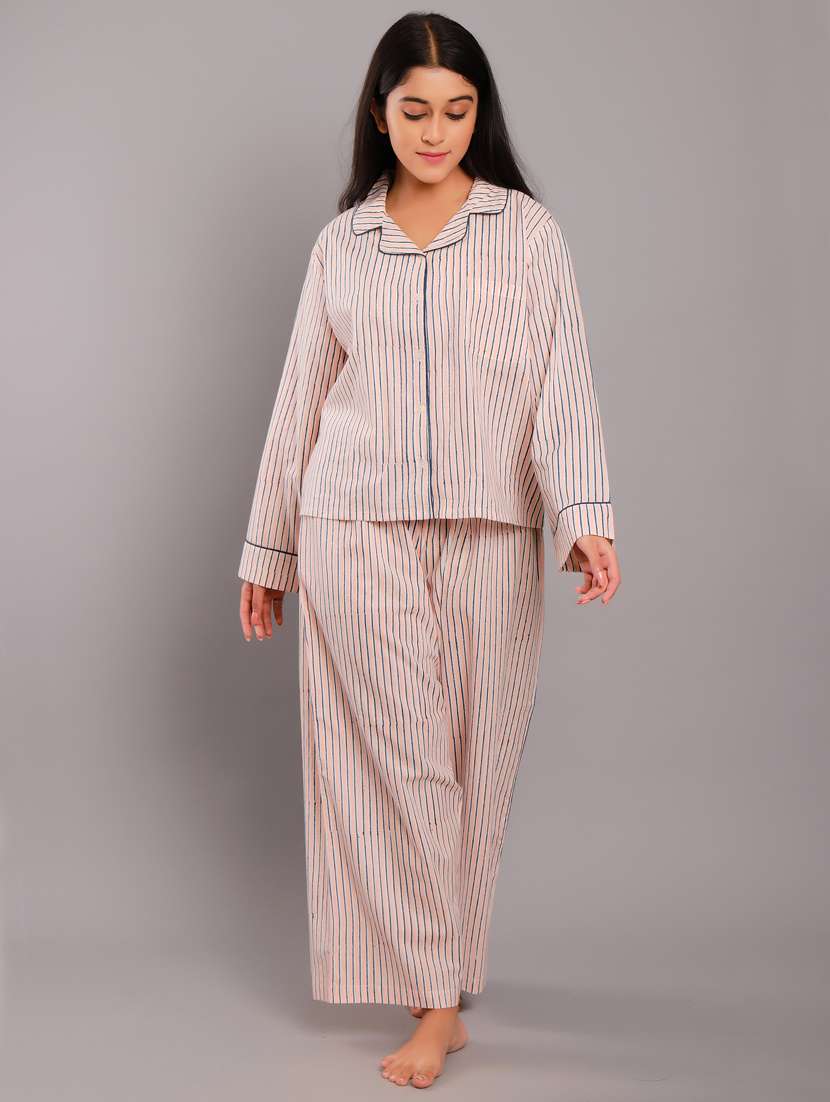 shirt collar printed nightwear pajama set 