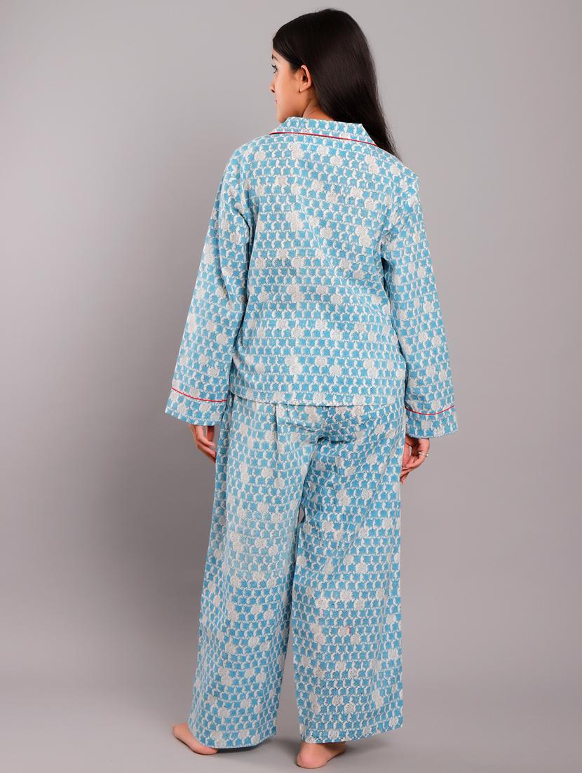 shirt collar printed nightwear pajama set - 18322390 - Standard Image - 1