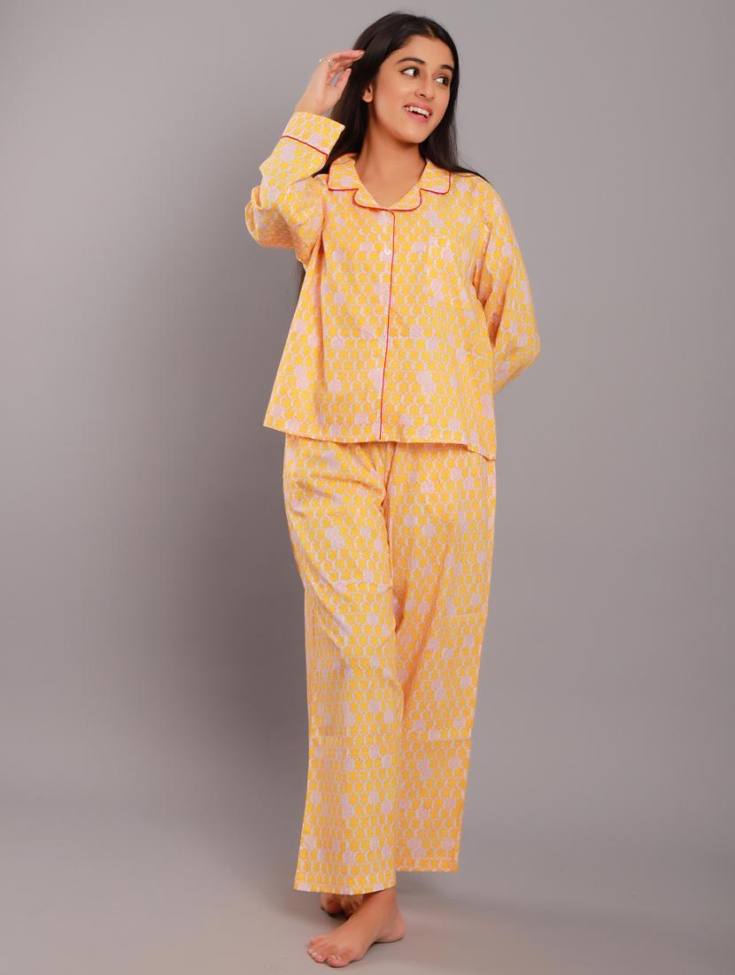 shirt collar printed nightwear pajama set - 18322392 - Standard Image - 1