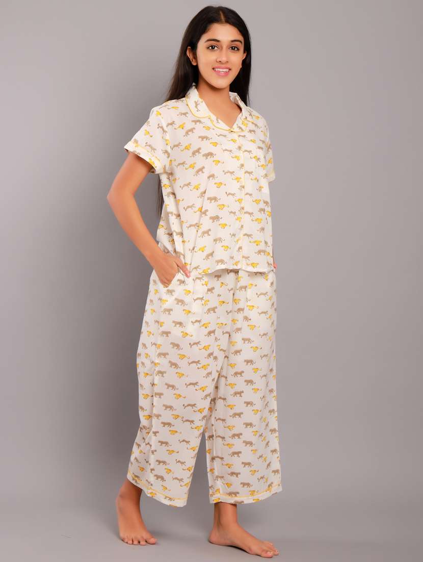 shirt collar printed nightwear pajama set  - 18322393 -  Standard Image - 1