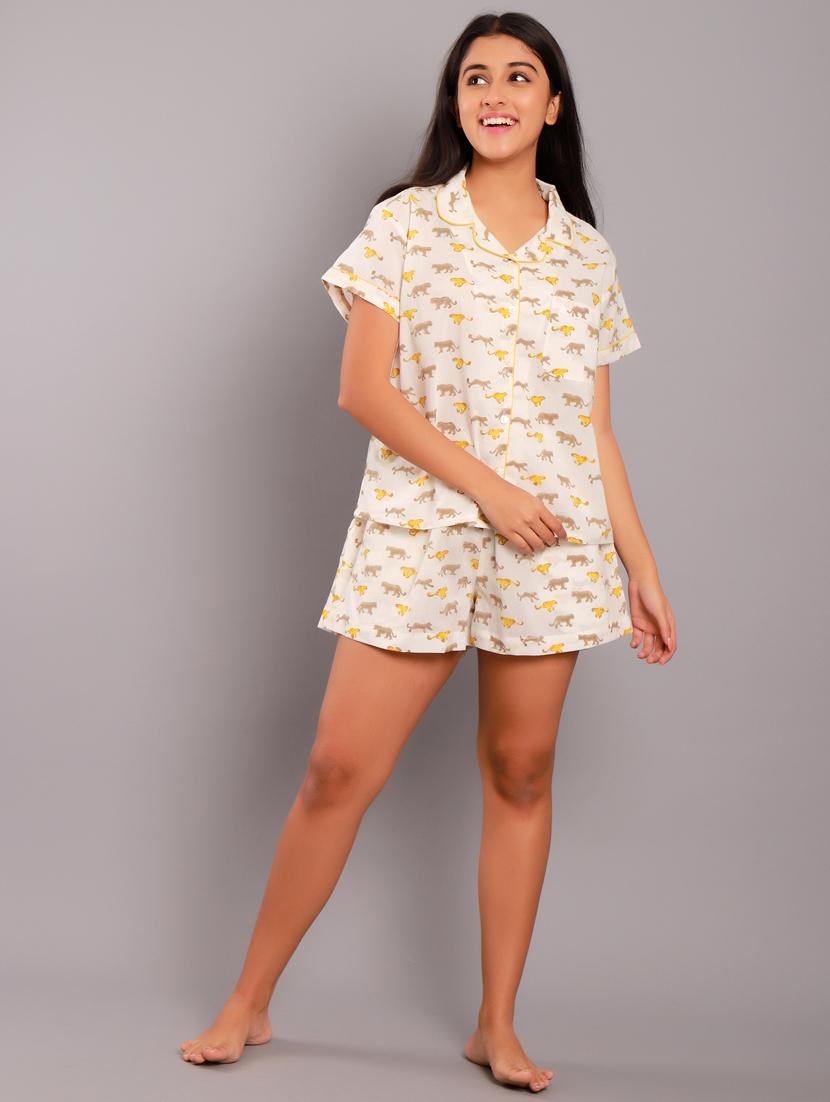 shirt collar printed nightwear shorts set - 18322394 - Standard Image - 1