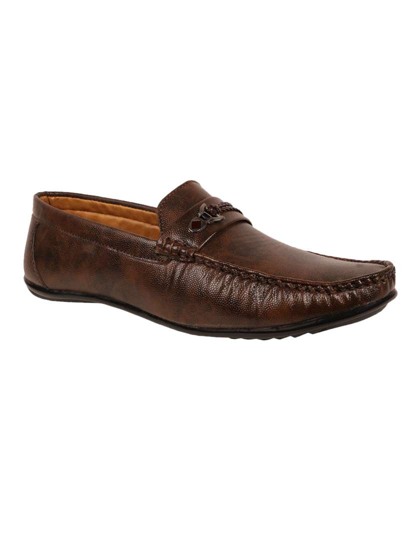 brown synthetic slip on loafers
