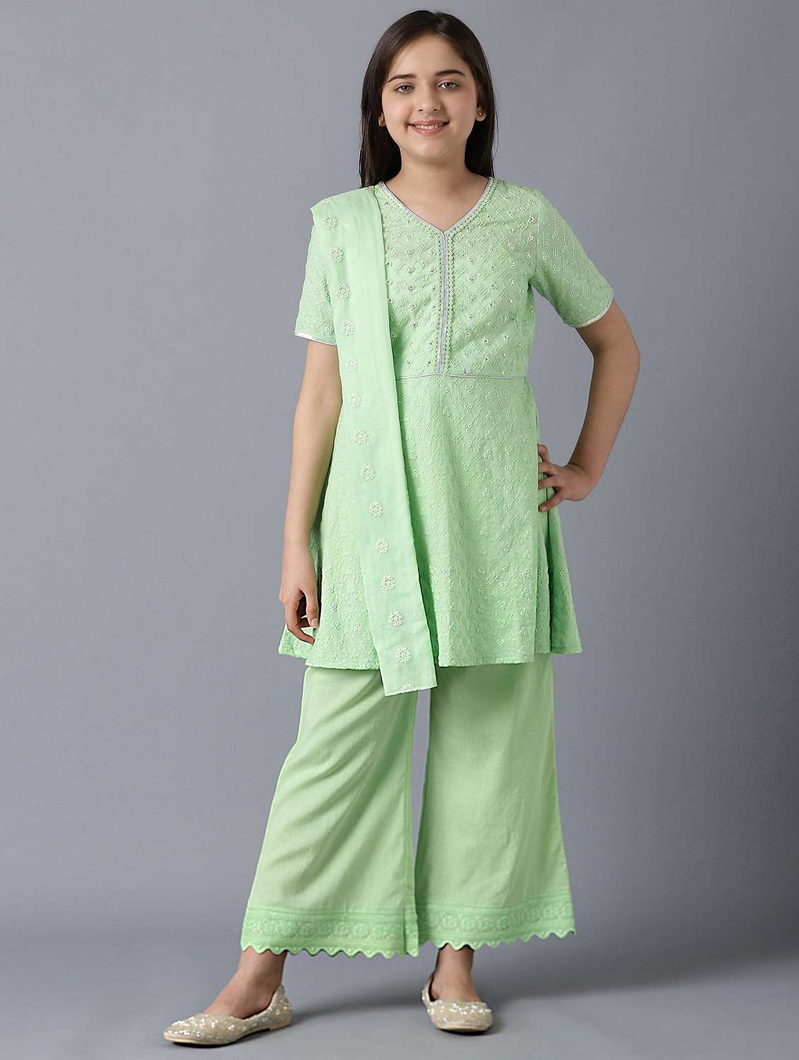 green embroidered  suit set