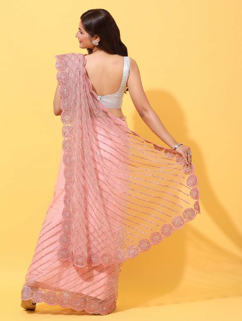pink net embroidered saree with blouse - 18322903 - Standard Image - 1