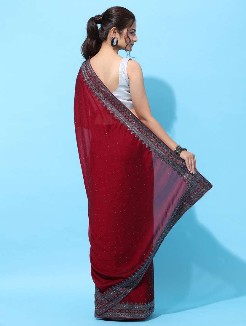 maroon art silk embroidered saree with blouse - 18322913 -  Standard Image - 1
