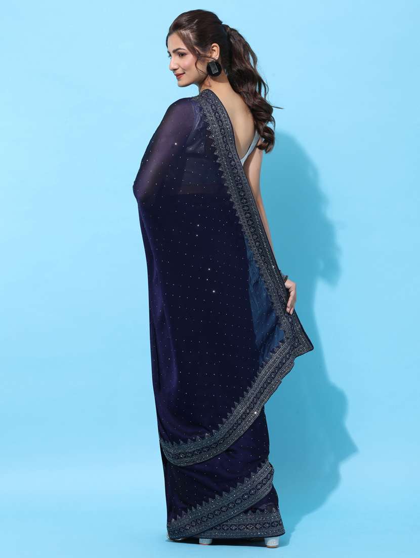 navy art silk embroidered saree with blouse - 18322914 - Standard Image - 1
