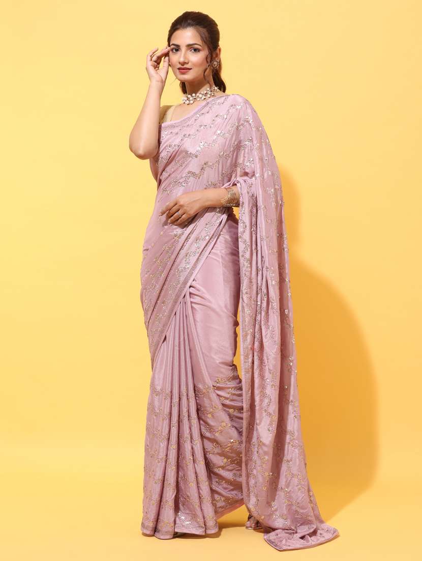 lavender embroidered saree with blouse