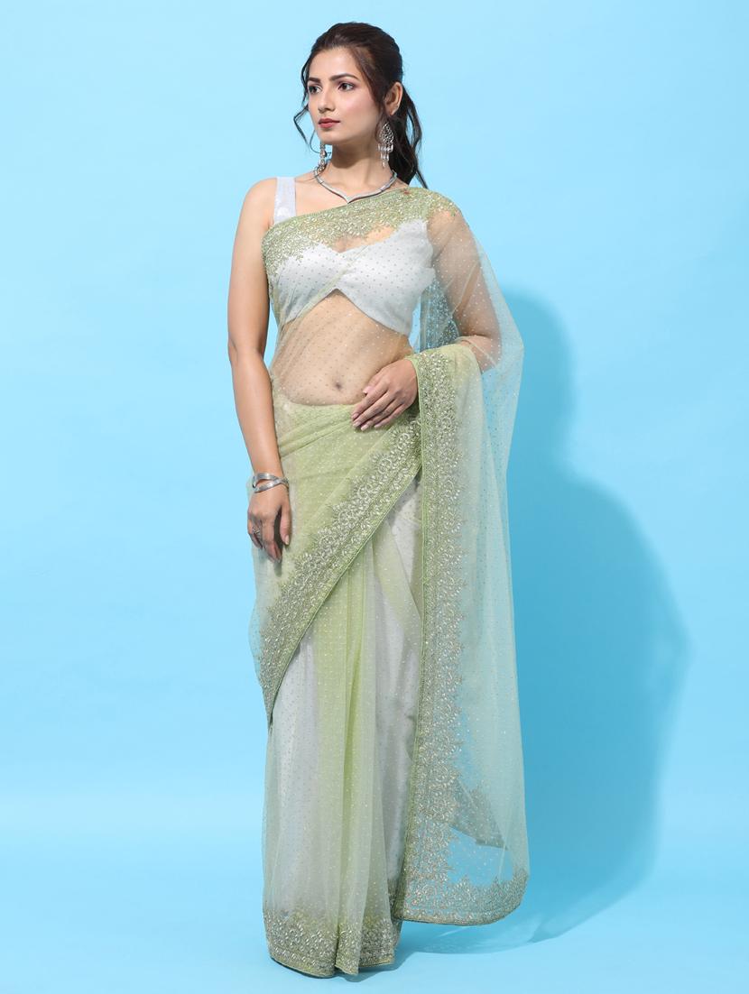 green net embroidered saree with blouse - 18322941 - Zoom Image - 0