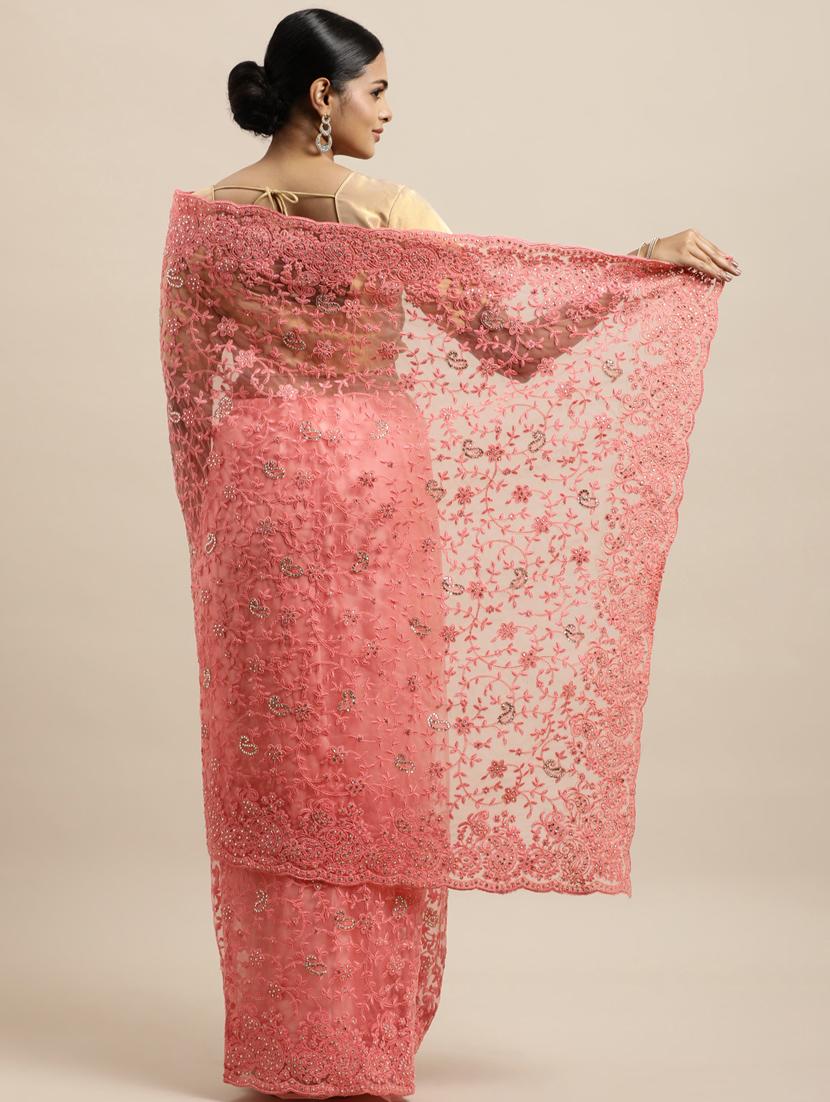 pink net embroidered saree with blouse - 18323131 -  Standard Image - 1