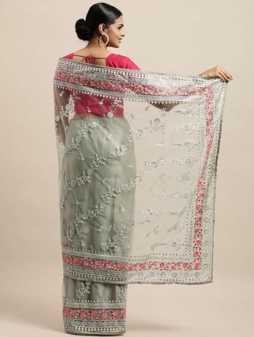 green net embroidered saree with blouse - 18323164 - Standard Image - 1