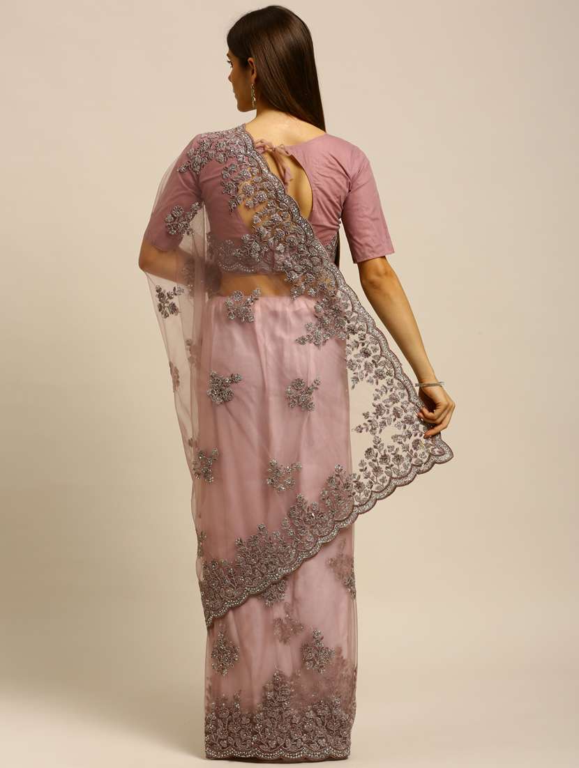 black net embroidered saree with blouse - 18323189 -  Standard Image - 1